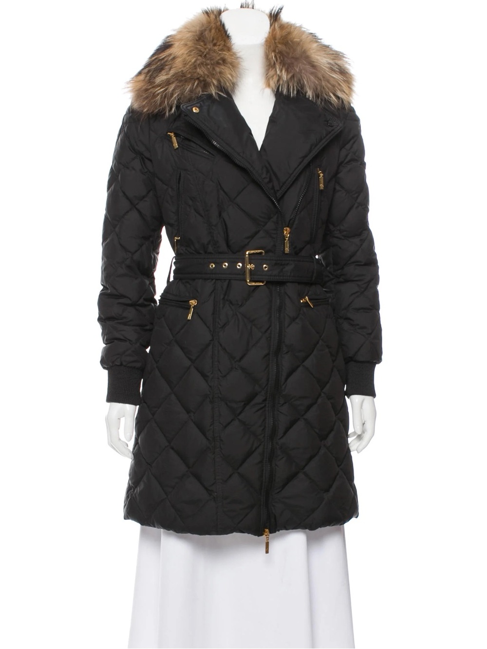 MONCLER black Millbrook Down Parka Jacket with Fur Collar VINTAGE